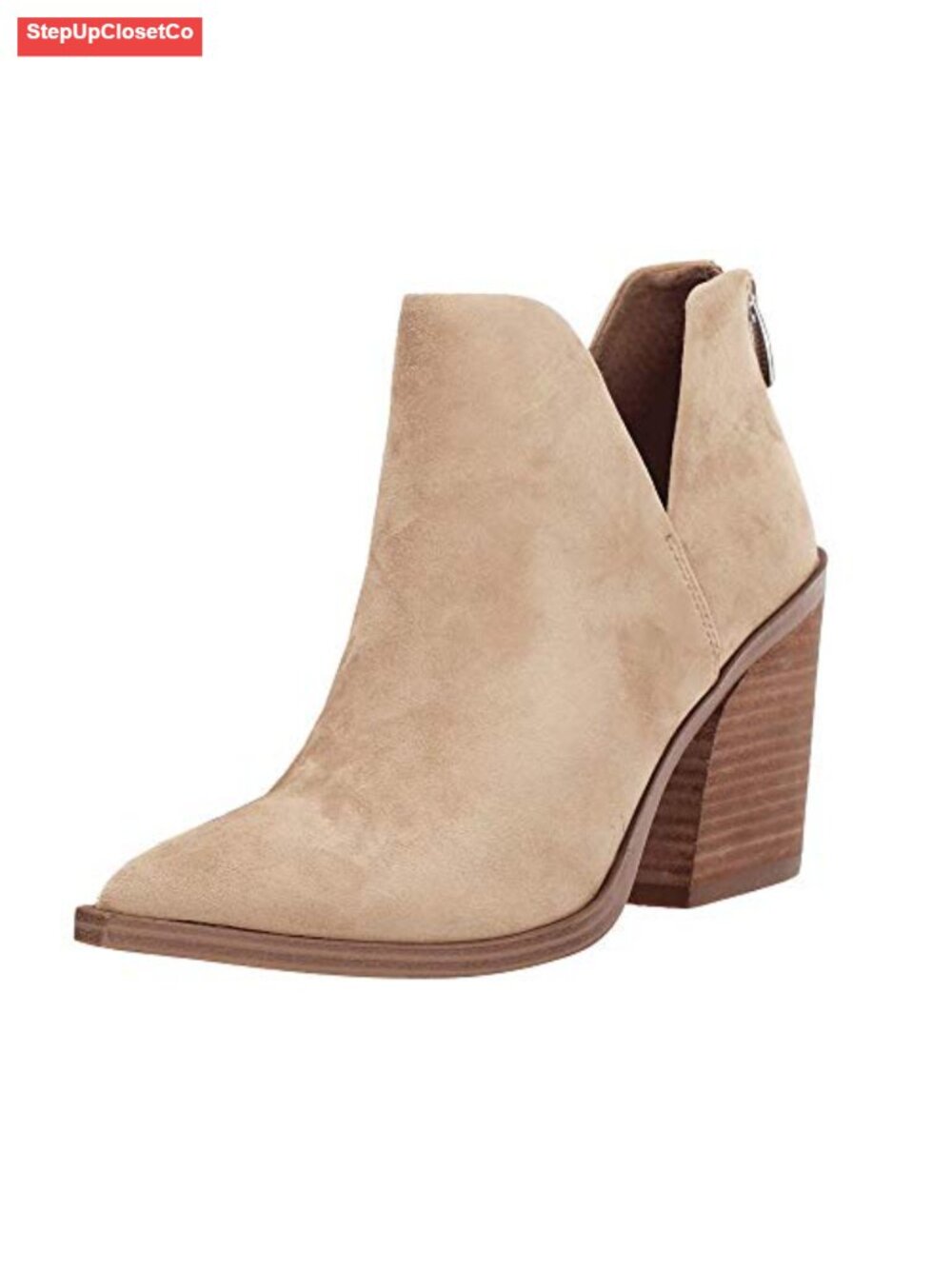 Slip on Ankle Boots V Cutout Pointed Toe Chunky Stacked Heel Booties Faux